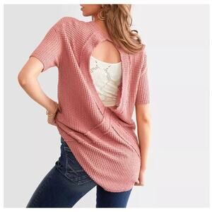 BKE Raw Edge Open Back Top NEW XS Rose Waffle Tunic Boho Casual Festival